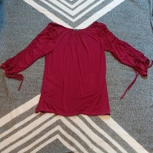 Linq Los Angeles Burgundy Ruched 3/4 Sleeve Shirt Size L Large
